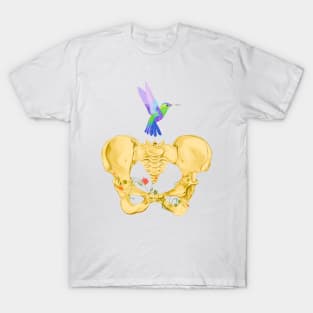 Bones of female pelvis with hummingbird in watercolor T-Shirt